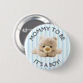 Mam om "Teddy Bear" Blue Baby shower Button te zij (Voorkant /achterkant)