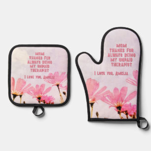 Mam Onbetaalde Therapist Funny Floral Moederdag Ovenwant & Pannenlap Set