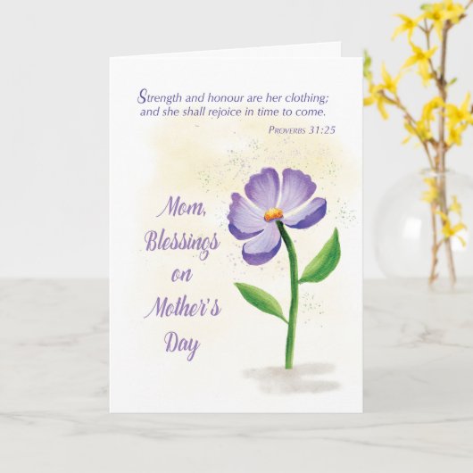 Mam op Moederdag Blessing Violet Flower Kaart (Gele Bloem)