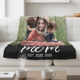 Mam Opgericht Zwart Modern Script Foto Fleece Deken