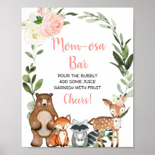 Mam-osa bar mimosa floral woodland baby shower poster