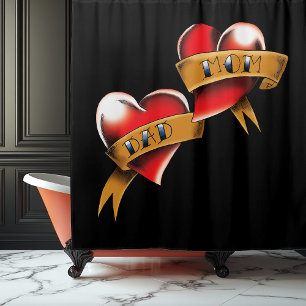Mam Pa Red Hearts Tattoo Douchegordijn
