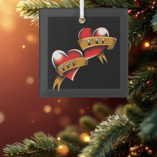 Mam Pa Red Hearts Tattoo Glas Ornament