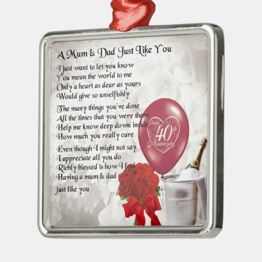 Mam & pap gedicht - Jubileum met 40ste bruiloft Metalen Ornament (Links)