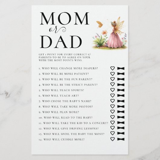 Mam Pap Raad Wie Baby shower Spel Fairy Princess Flyer (Voorkant)