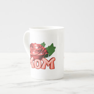 Mam & Red Rose met Dewdruppels Porselein Kop