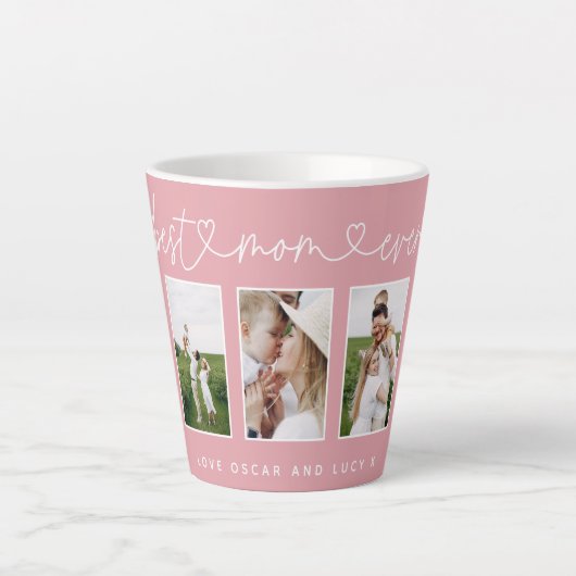 Mam schattig modern script multi foto gift roze gi latte mok (Voorkant)