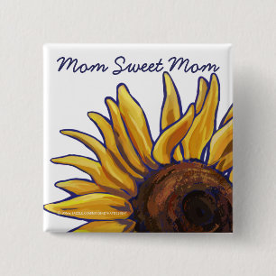 Mam Sweet Mam Sunflower Art Vierkante Button 5,1 Cm