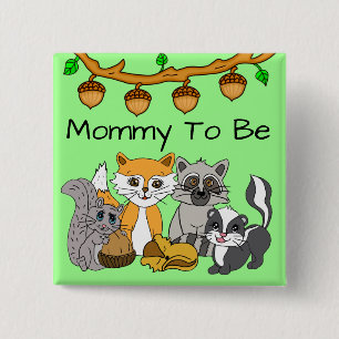 Mam tot Baby shower van Bossen Bosdieren Vierkante Button 5,1 Cm