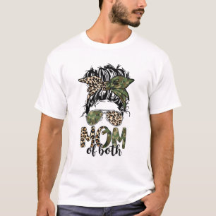 Mam van Beide Messy Bun Camouflage Leopard Bandana T-shirt
