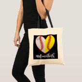 Mam van beide Softball Baseball Heart Moederdag Tote Bag (Voorkant (product))