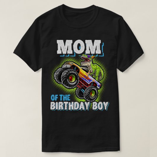 Mam van de Birthday Boy Dinosaur Monster Truck Bir T-shirt (Design voorkant)