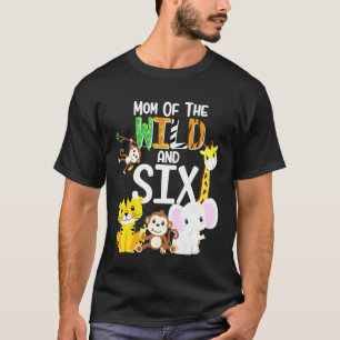 Mam van het wilde en zes dierentuinthema Birthday T-shirt