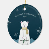 Mam van Navy Blue Polar met Baby eerste kerst Keramisch Ornament (Links)
