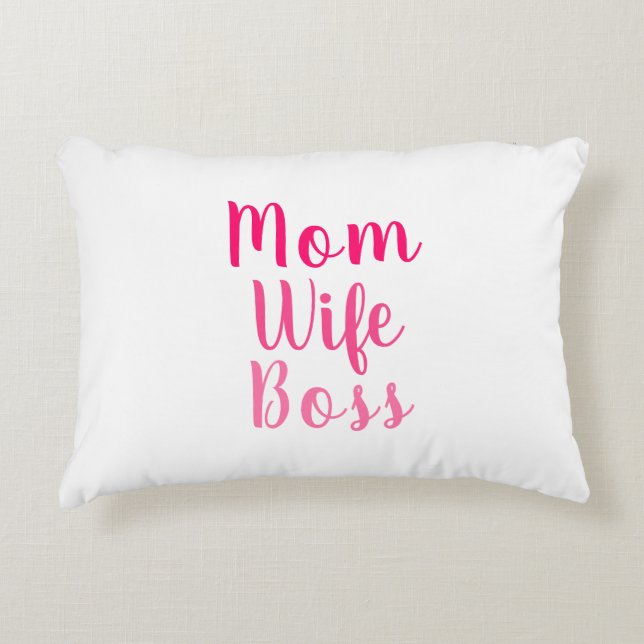Mam vrouw baas roze wit aangepast script schattig accent kussen (Voorkant)