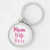Mam vrouw baas roze witte tekst aangepast script s sleutelhanger (Voorkant)