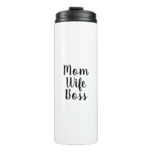 Mam vrouw baas zwarte witte tekst aangepast script thermosbeker