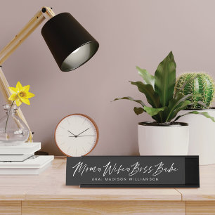 Mam, vrouw, Boss Babe Trendy Brush Black Bureau Naambordje