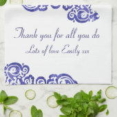 Mam, we houden van je blauwe en witte keukenhanddo theedoek (Gevouwen)