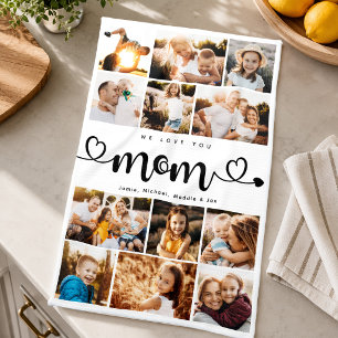 Mam We houden van jou Hartjes Moderne Fotocollage Theedoek