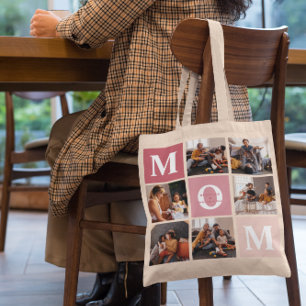 Mam We houden van jou Modern 6 foto kleurblok Tote Bag