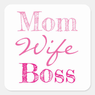 Mam Wife Boss Typografie Vierkante Sticker