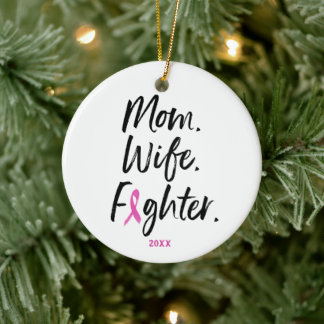 Mam Wife Fighter Breast Cancer Survivor Custom Keramisch Ornament