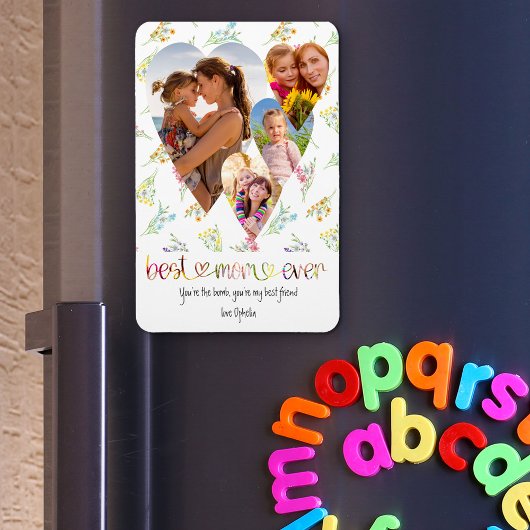 Mam Wildflower Typografie Art 4 Hartfoto Magneet