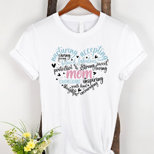 Mam Word Cloud Blue en roze hart T-shirt