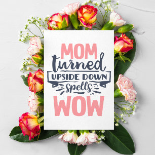 Mam Wow moederdag schattige roze grijze typografie Briefkaart