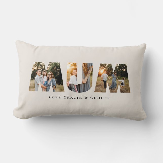 Mama 3 foto modern elegant crème moederdag kussen (Voorkant)
