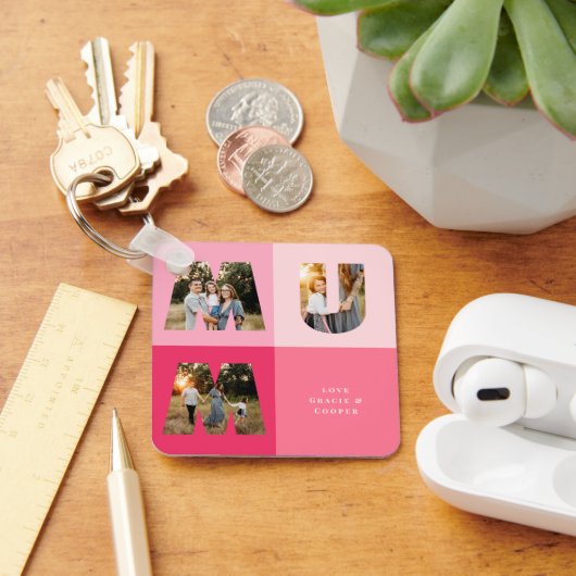 Mama 3 foto modern meisjesroze moederdag sleutelhanger (Bureau)