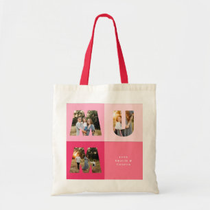 Mama 3 foto modern meisjesroze moederdag tote bag