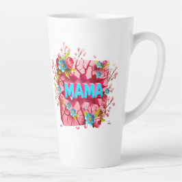 MAMA 3D gebarsten muur ontwerp met levendige bloem Latte Mok