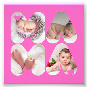 MAMA 4 x foto-collagecadeau voor moeders, mama ROZ Foto Afdruk