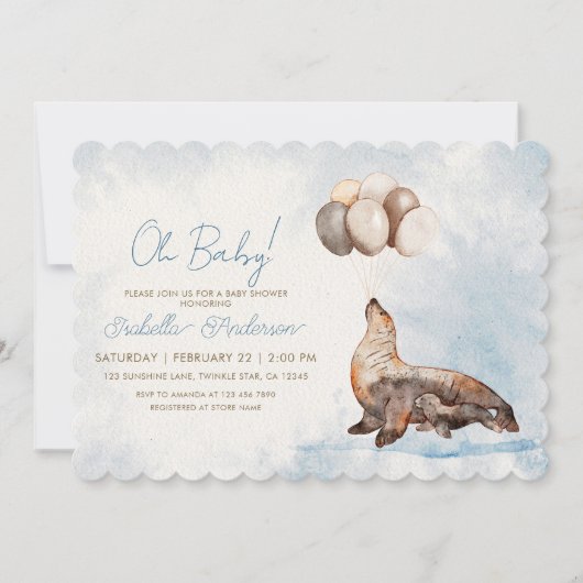 Mama and Baby Sea Lion Boy Baby Shower Kaart (Voorkant)
