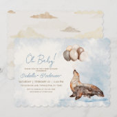 Mama and Baby Sea Lion Boy Baby Shower Kaart (Voorkant / Achterkant)