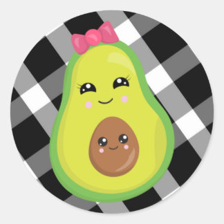Mama Avocado op zwart/wit Gingham Ronde Sticker