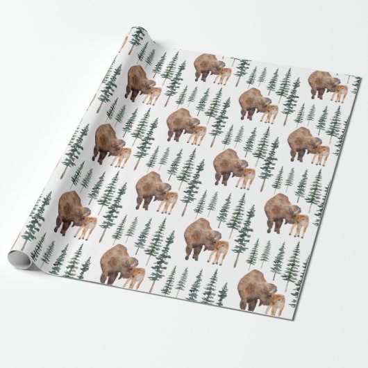 Mama Baby Bison Cadeaupapier (Uitgerold)