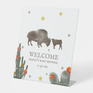 Mama Baby Buffalo Cactus Meisje Baby Shower Welkom Reclamebord Met Voetstuk