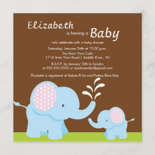 Mama & Baby Elephant Baby shower Boy of Girl Kaart