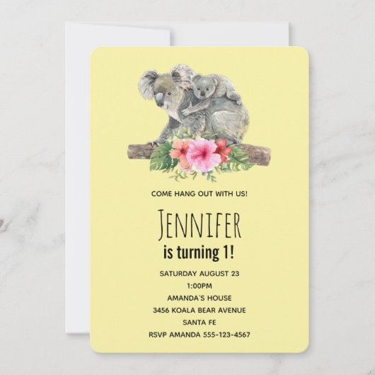 Mama & Baby Koala Beer Cute Waterverf Verjaardag Kaart (Voorkant)