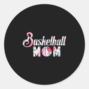 Mama Basketbal Fan Quote Basketbal Bloemen Grafisc Ronde Sticker