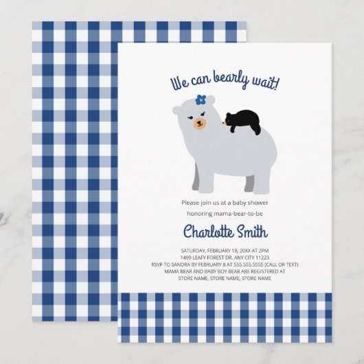 Mama Bear Baby Bear baby shower invitation (Devant / Derrière)