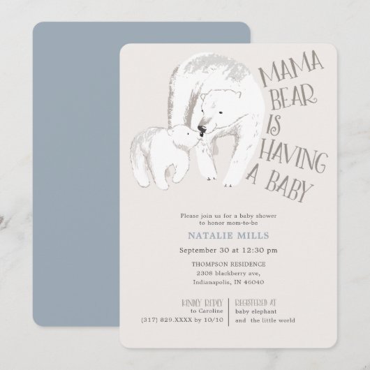 Mama Bear Blue Boy Baby shower Invitation (Devant / Derrière)