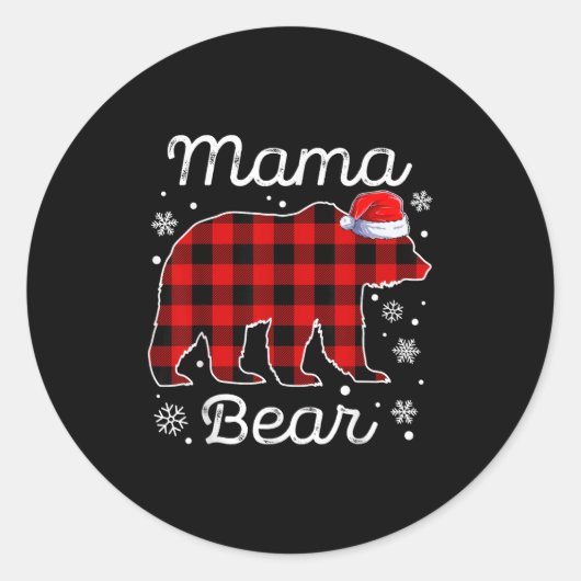 Mama Bear Christmas Pajamas Red Plaid Buffalo Fami Ronde Sticker (Voorkant)