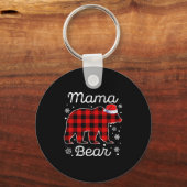Mama Bear Christmas Pajamas Red Plaid Buffalo Fami Sleutelhanger (Voorkant)
