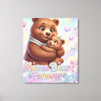 Mama Bear Forever Pastel Rainbow Nursery Wall Art  Canvas Afdruk