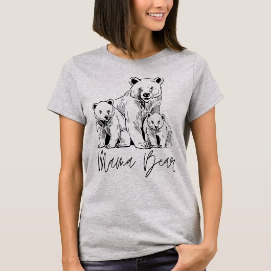 Mama Bear with Two Cubs Sketch Art T-Shirt (Devant)
