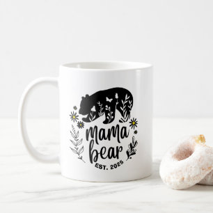 Mama Beer Bloem Zwart en Wit Typografie Cadeau Koffiemok